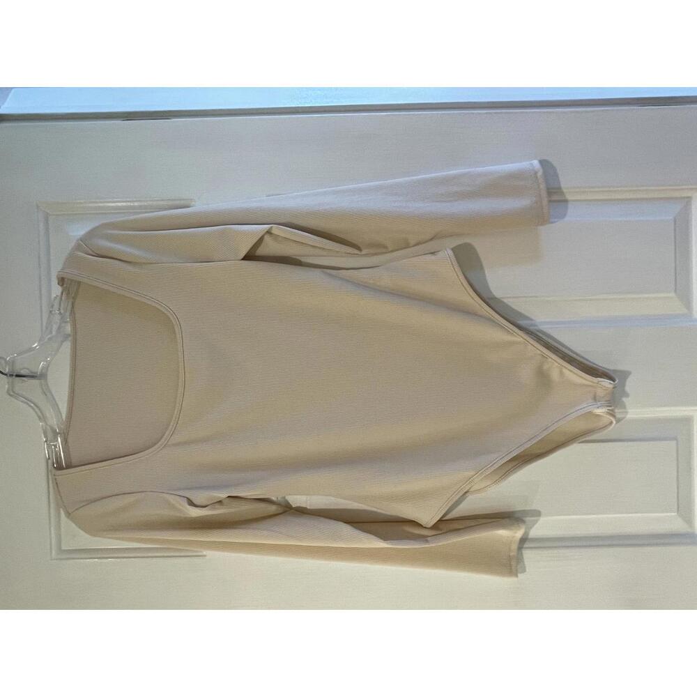 Beige Long Sleeve Women's Bodysuit Square‎ Neck Minimalist Sexy Size L - Picture 5 of 5